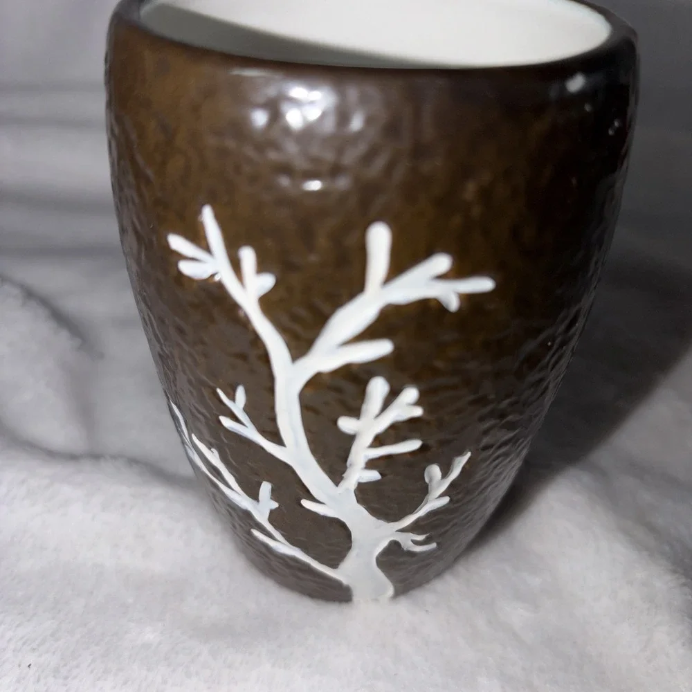 Allure Home Creation 2010 Winter Tree Ceramic Bathroom Tumbler Cup Brown EUC